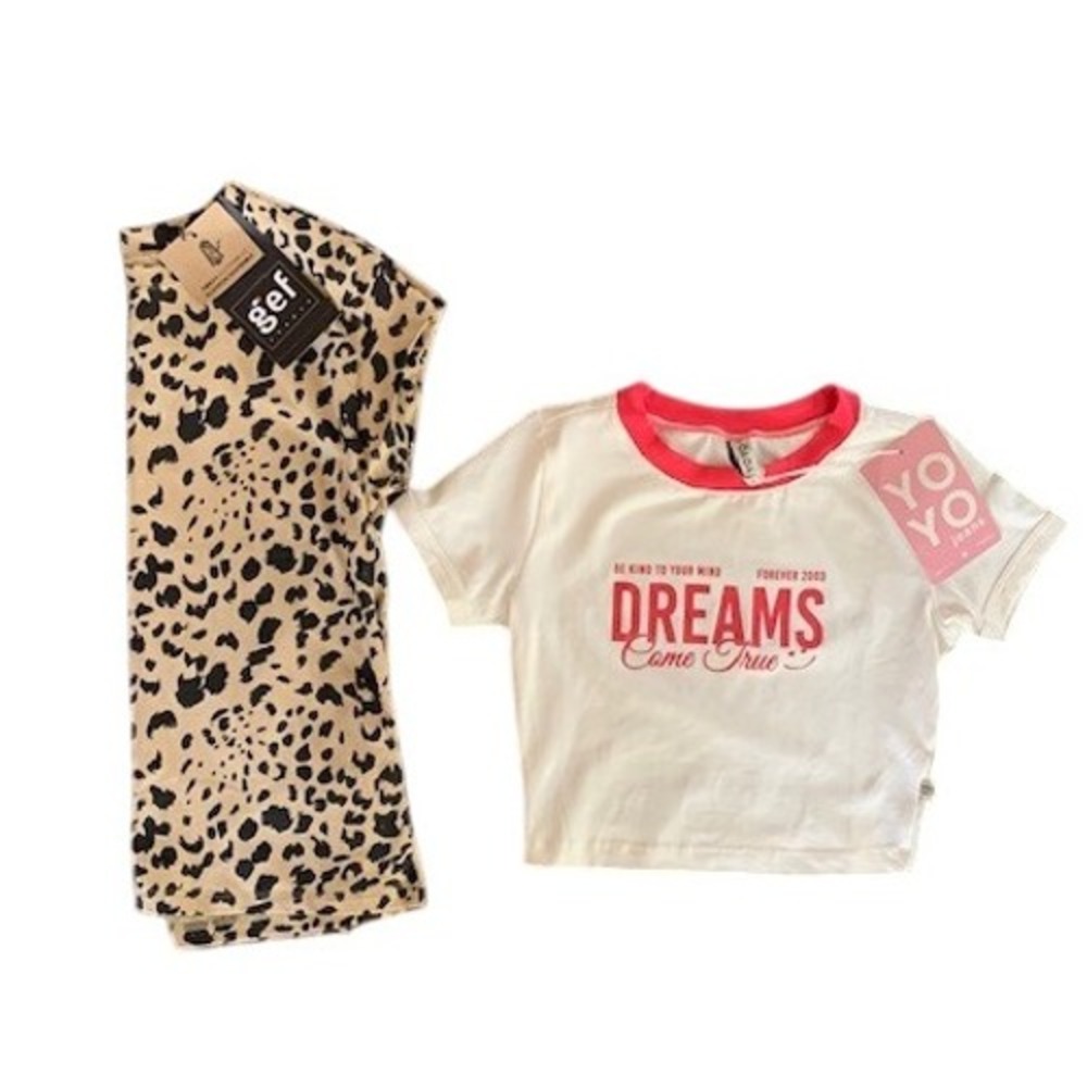 Trendy Y2K Leopard Print‎ Top & Graphic Crop Babydoll Tee Gift Set Girls Size 10